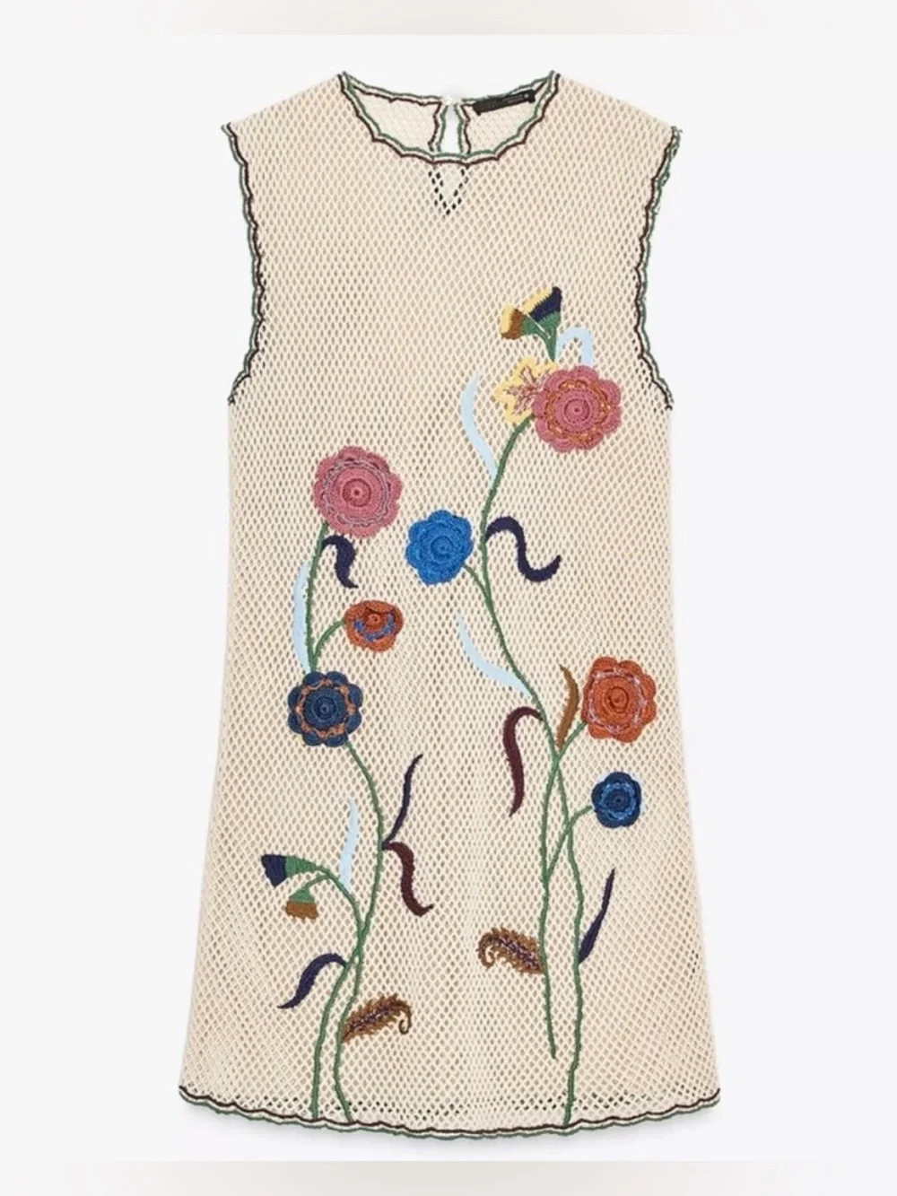 Zara Embroidered Crochet Floral Tank Dress in Cream/Multi NWT Size Medium - Picture 3 of 13